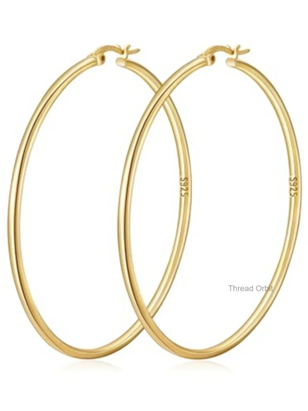 2mm Thin 14K Gold Plated S925 Sterling Silver Hoop Earrings Hypoallergenic Big